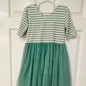 Hanna Andersson Green and White Striped Tulle Dress